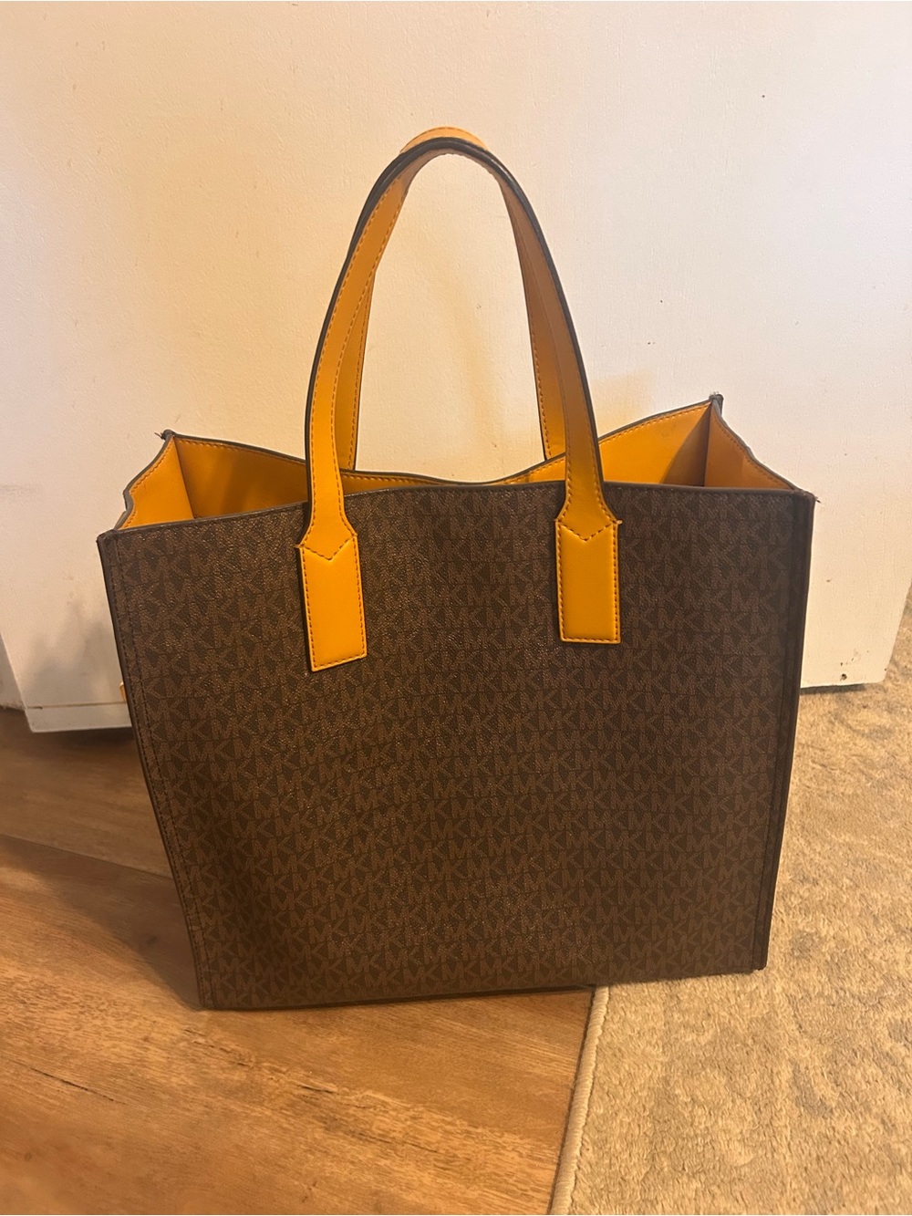 Michael Kors Brown Signature Tote with Yellow Trim - Picture 2 of 7